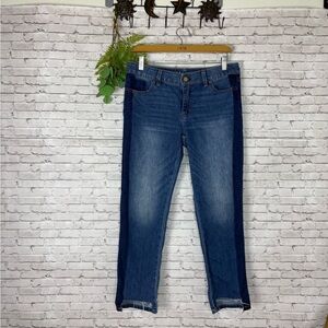 White House Black Market Duo Color Wash Straight Leg Step Raw Hem Jeans